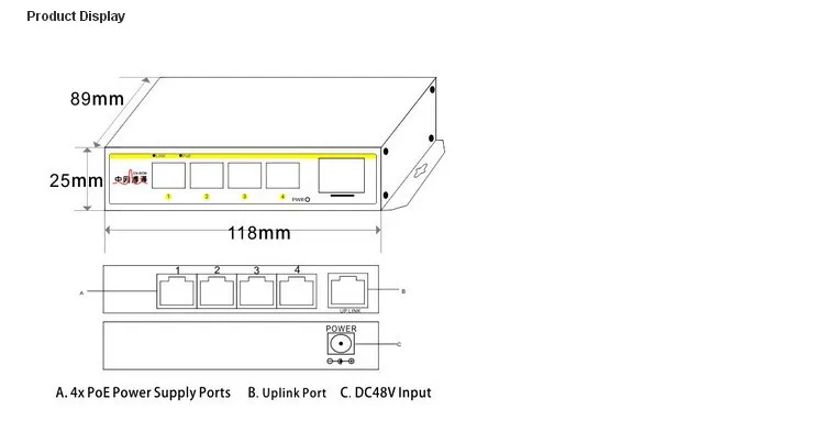 Мощность over Ethernet 5x10/100 Мбит/с RJ45 Порты автоматическое согласование/AUTO MDI/MDIX с 4 Порты и разъёмы PoE; коммутатор питания через Ethernet для POE IP Камера