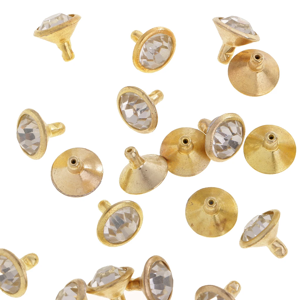 50 Pieces Rhinestone Rivets Studs Buttons for Sewing Crafts DIY Bag Clothes Shoes 7/10mm Silver/Gold Leathercrafts Accessories
