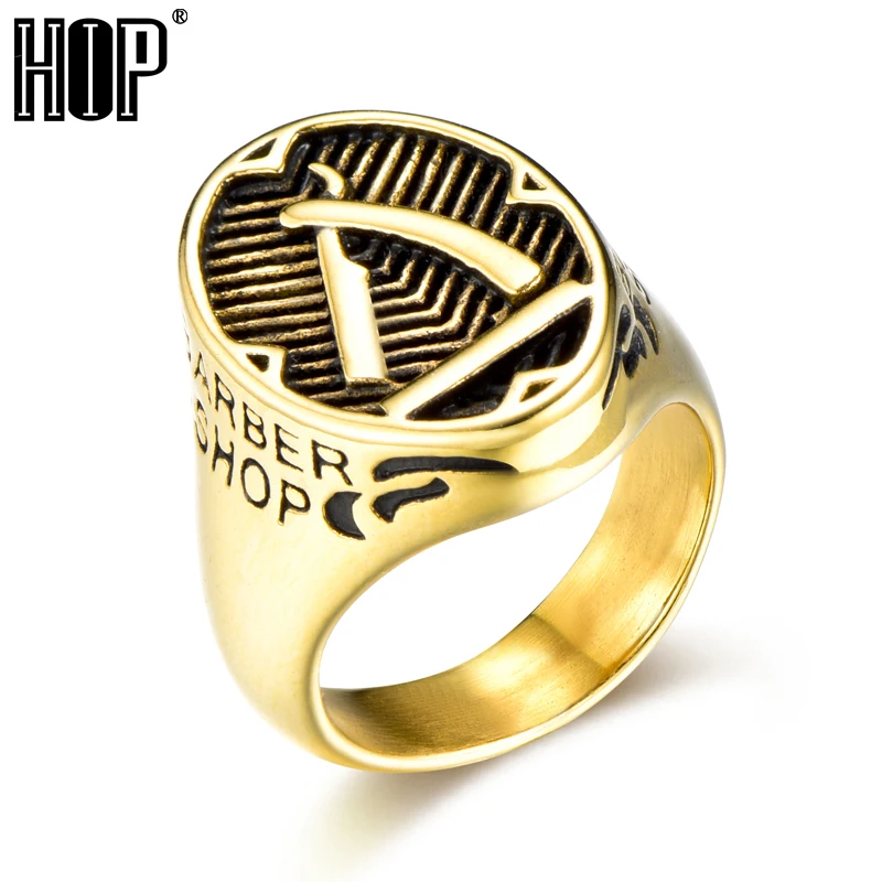 

HIP Trendy Gold Color Stainless Steel Ring Barber Shop Decor Razor Ring for Men Jewelry Dropshipping