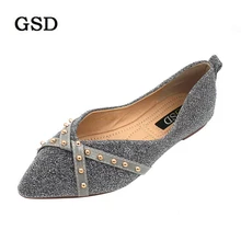 Новинка, удобная женская обувь, Туфли без каблуков острый носок туфли модная женская обувь с блестками заклепки для ткани украшением; женские туфли на плоской подошве