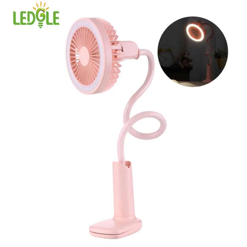 LEDGLE Clip on Desk Lamp Practical USB Mini Fan Flexible Table Lamp with 2 Lighting Modes, 200lm ...