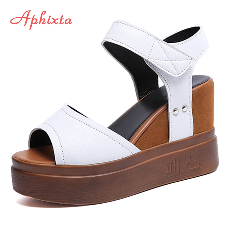 

Aphixta Women Sandals 2018 New Peep Toe Hook & Loop Shoes Woman Platform Waterproof Summer Super High Heel Shoes For Women