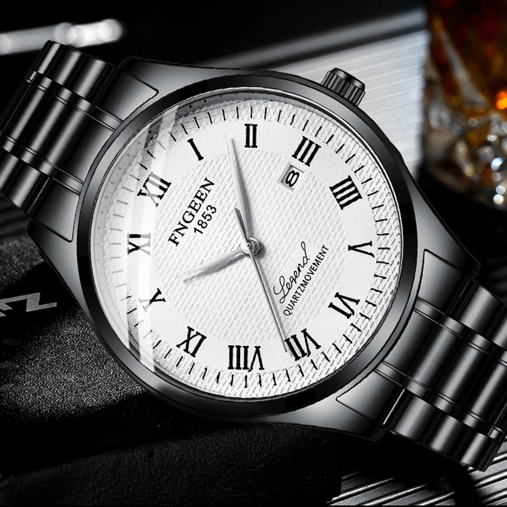 2019 Men's Watch Reloj Hombre Black Steel Waterproof Military Watch Man Hour Date Male Clock Erkek