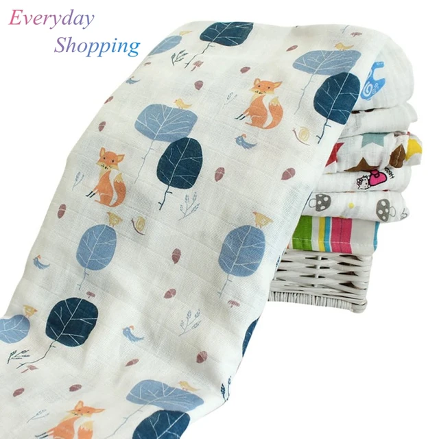 120x120cm 2 Layer Muslin Cartoon Baby Swaddles Soft Newborn Blankets...