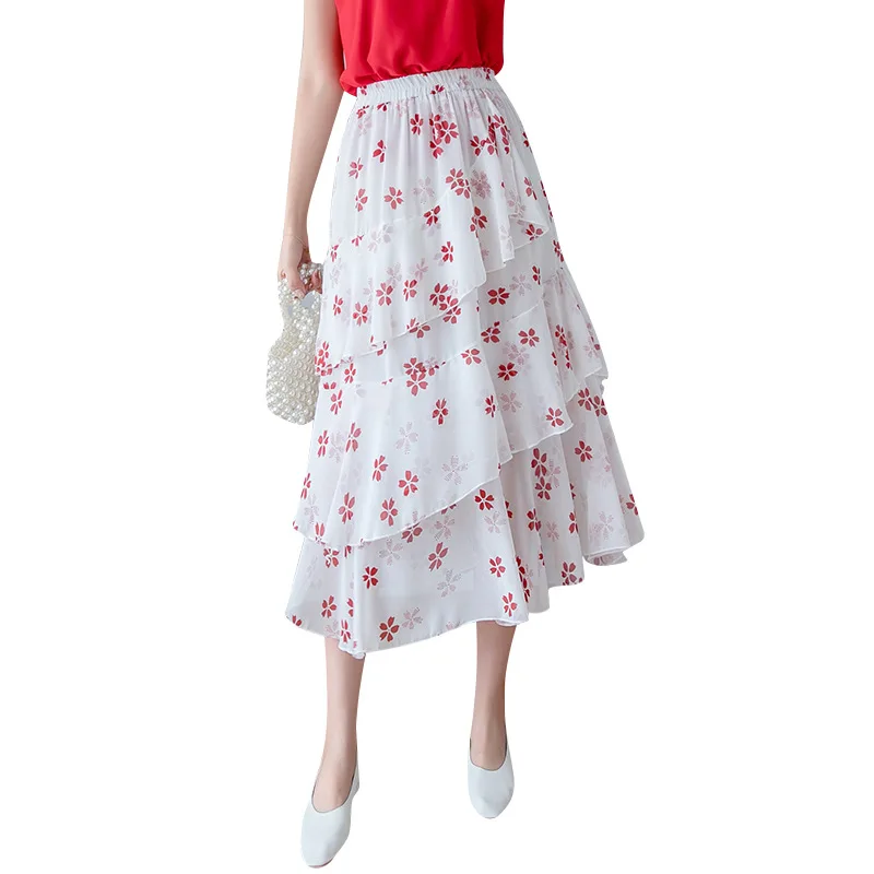 

Summer Fashion Women Loose Elastic High Waist A-word Irregular Chiffon Skirts