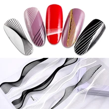 3D линия лента гвоздь Стикеры черный, белый цвет золото металлическая волна полоса Декаль советы само-клейкая пленка, Производство Корея, нейл-арта украшения