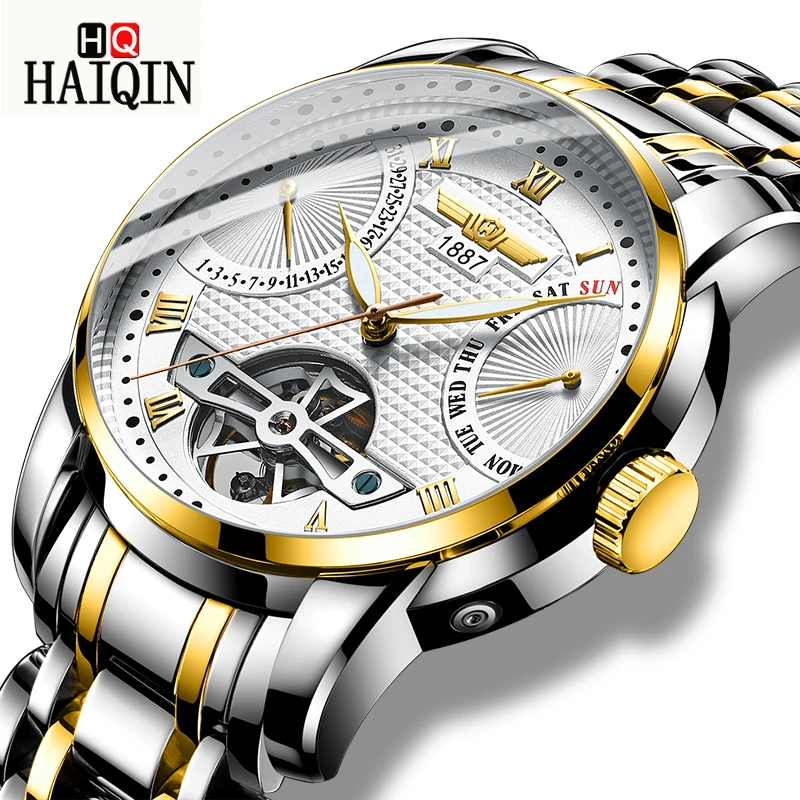 HAIQIN Для Мужчин Смотреть Топ бренд класса люкс Tourbillon Автоматическая Механические