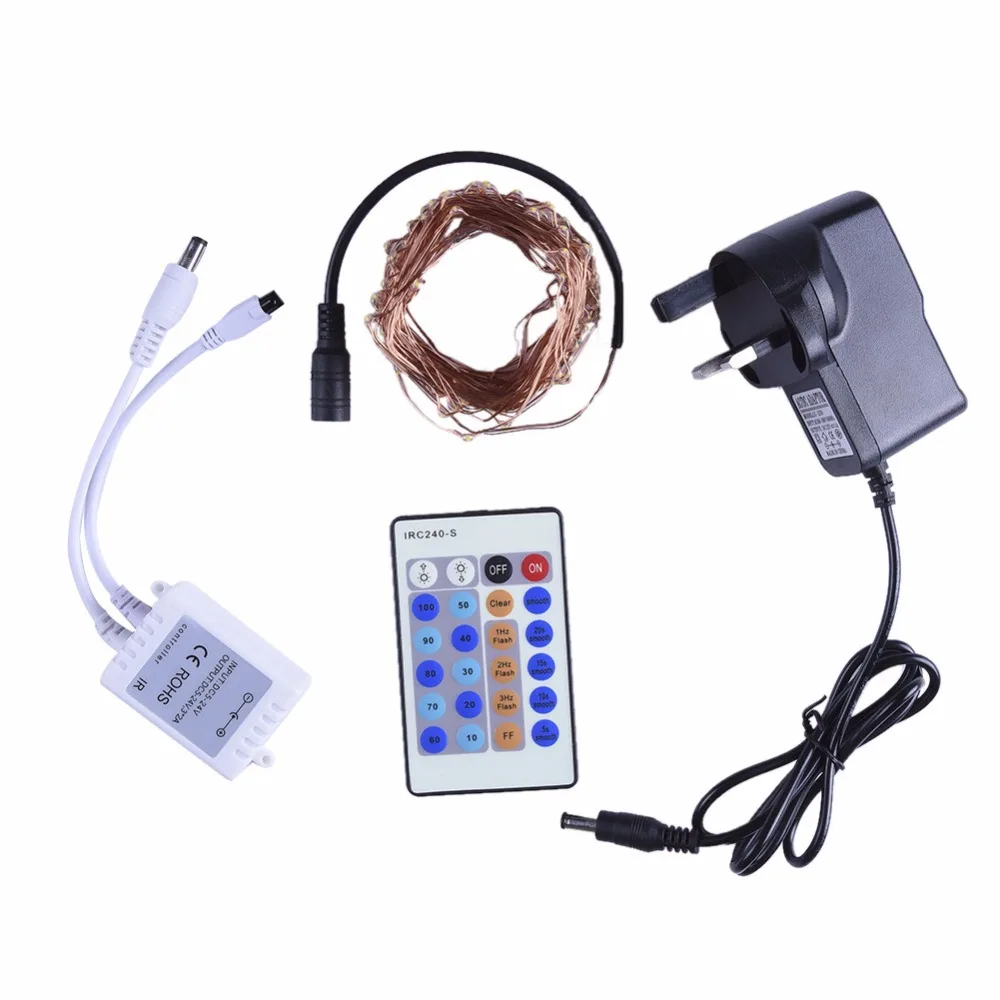 

6pcs 10m 100 leds 24 Keys with Remote Control Timer LED Copper Wire String Christmas lights
