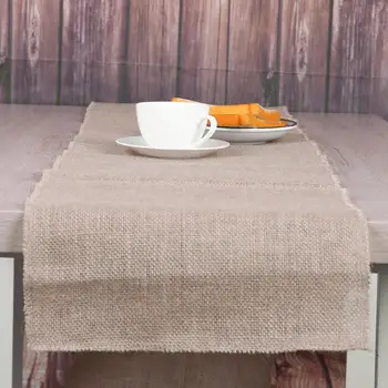 

Natural Burlap Jute Linen Table Runner Lace Cloth Vintage Home Christmas Party Wedding Decoration Tableware Placemat