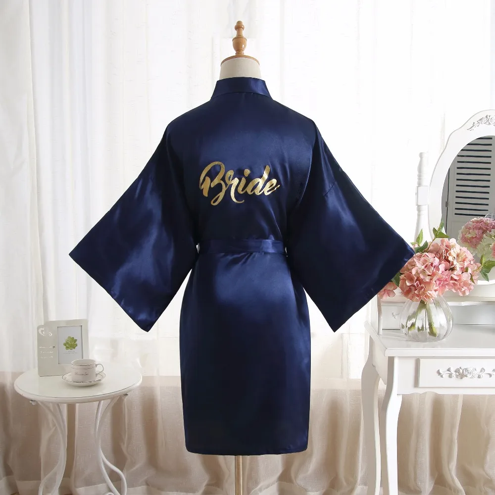 

Sexy Bridal Party Robe Letter Bride On The Robe Back New Women Short Satin Wedding Kimono Solid Sleepwear Spa Robes For Ladies