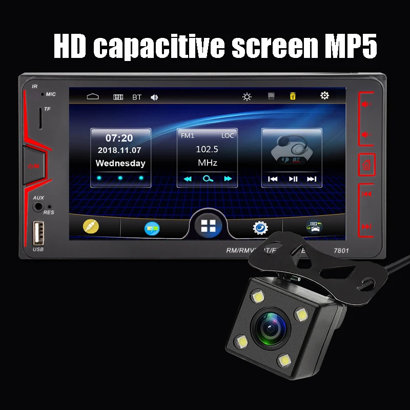 MP4 Bluetooth Вызов Реверсивный TF карта 7 дюймов отключение питания памяти для toyota HD 2 din сенсорный экран автомобильный плеер Емкостный MP5 FM - Цвет: with camera