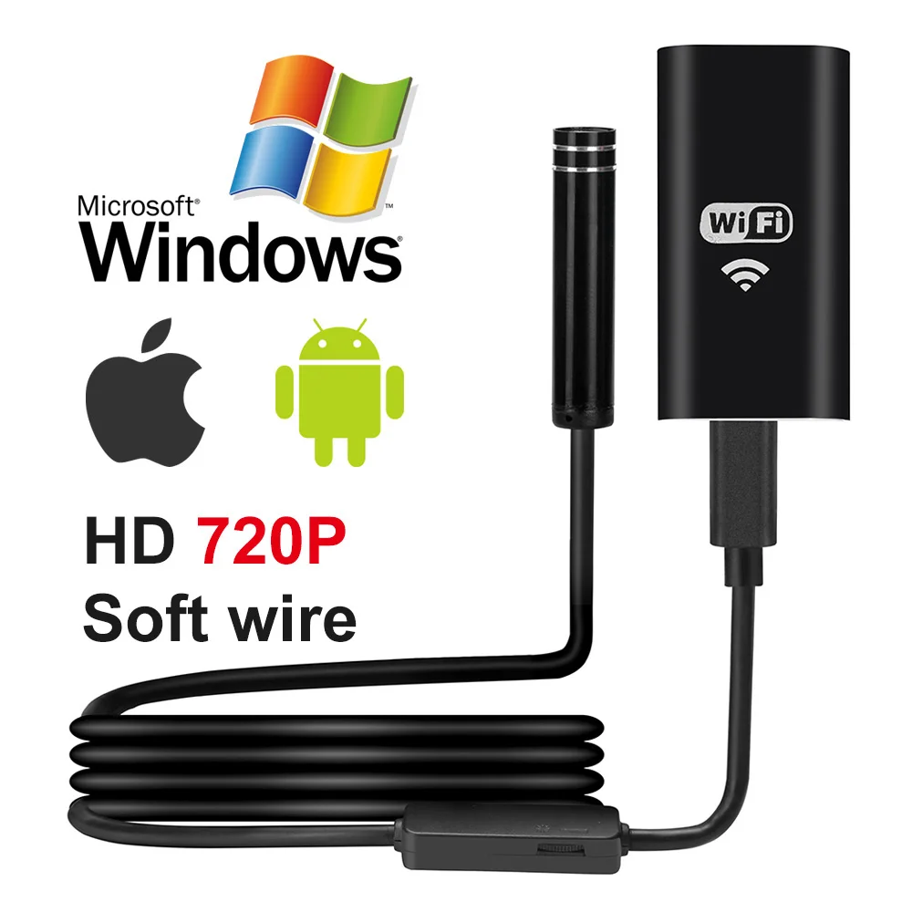 WIFI 8mm Endoscope HD 720P 2 To 10M Soft Cable IP67 Waterproof Snake Tube Inspection Android IOS Wireless Borescope