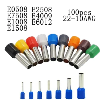 

100pcs/Pack E0508 E7508 E1008 E1508 E2508 Insulated Ferrules Terminal Block Cord End Wire Connector Electrical Crimp Terminator