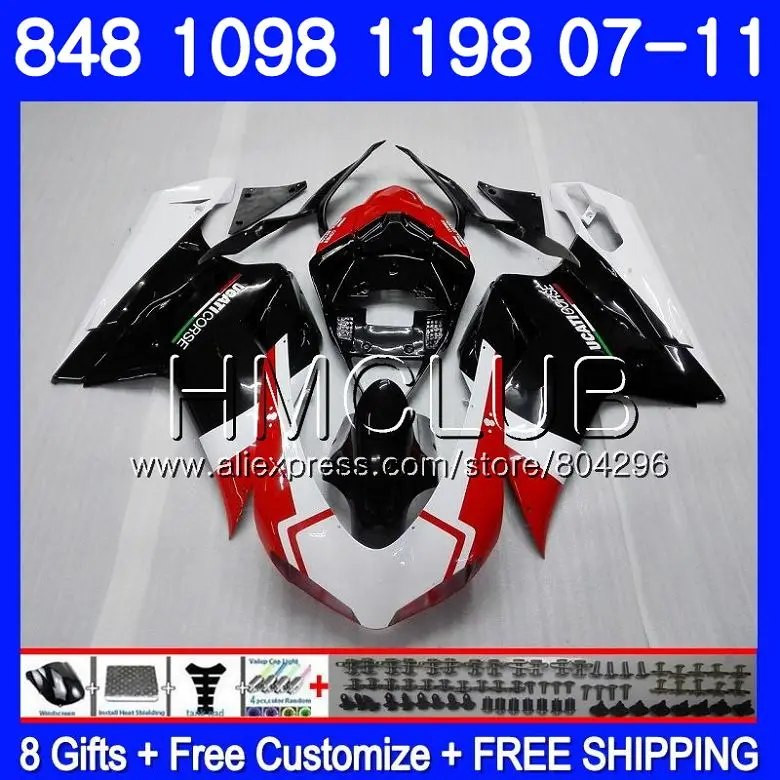 Комплект для DUCATI 848R 1098R 848 1098 1198 07 08 09 10 11 Красный Черный 130HM. 3 1098 s 848 S R 1198 S 2007 2008 2009 2010 2011 обтекателя