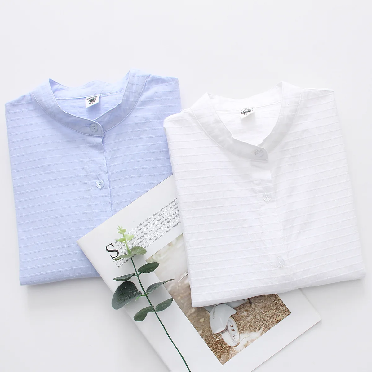 

Factory direct Korean women blouses stand collar skin cotton female long sleeve simple casual comfortable bottoming shirt XQ023