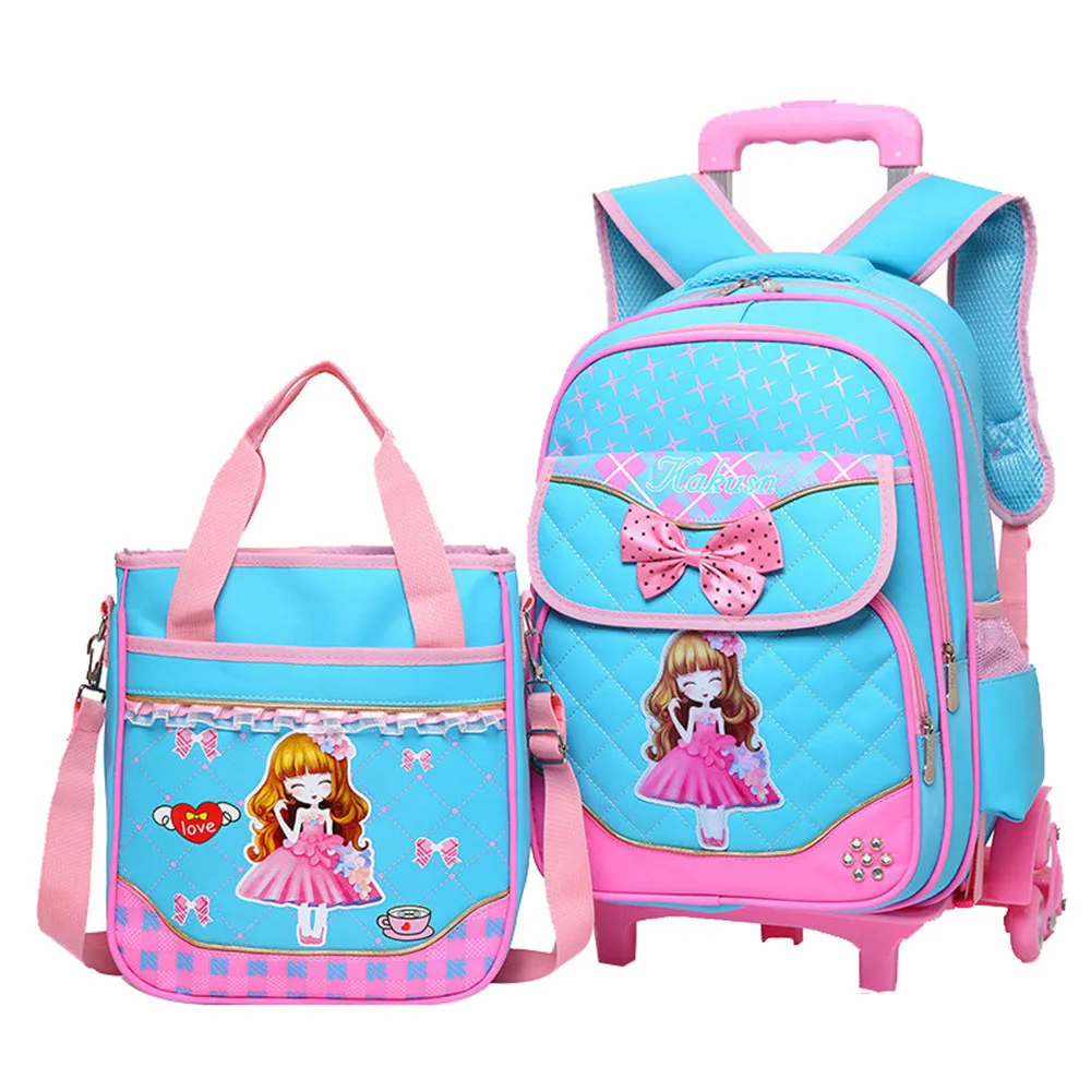 

2pcs/set Hot Sale Trolley Backpack Girls Wheeled School Bag Children Travel Luggage Suitcase On Wheels Kids Rolling Book Bag