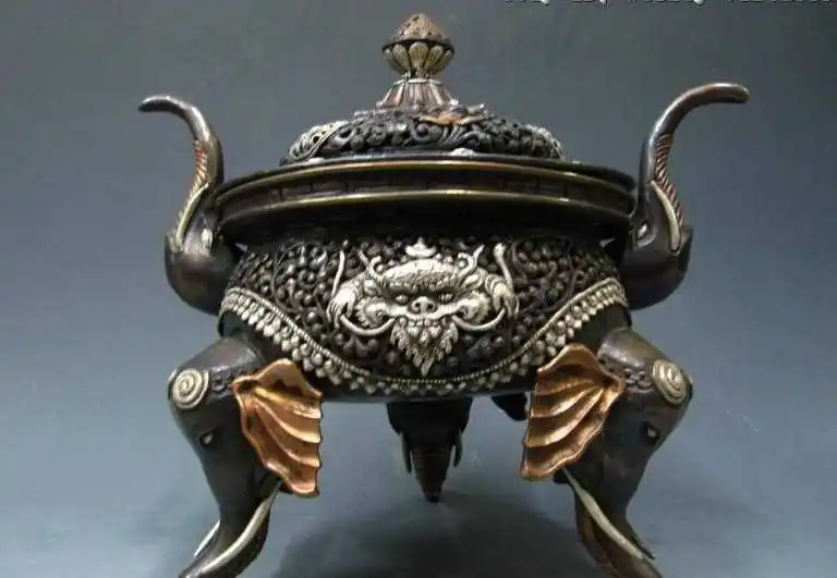 

11 INCH Tibet Copper handwork Elephant Zun incense burner Censer