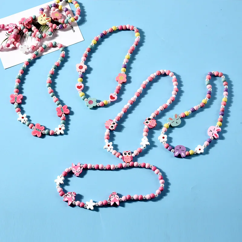 Игрушечное ожерелье с бусинами для девочек, браслет с бабочками и цветами, детское ожерелье ручной работы, аксессуары для принцессы, подарки на день рождения
