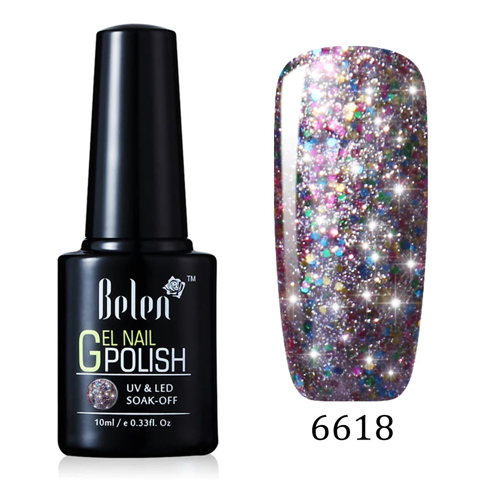 Belen 10 мл УФ гель лак для ногтей Лаки Супер Bling гель лак Vernis Soak Off полу постоянный длительный База Топ - Цвет: 6618