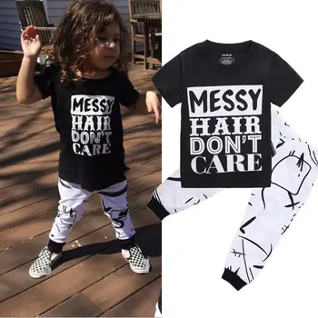 

Unisex Toddler Baby Boys Girls Clothes Kids Short Sleeve Top Shirt + Pant 2PCS Outfit Clothing Set 2-8Y