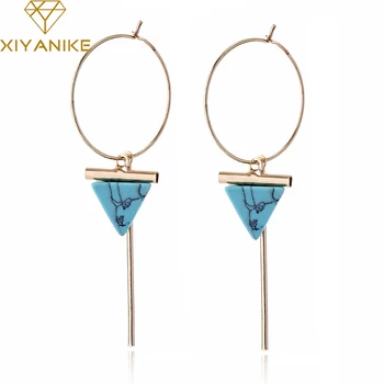 

XIYANIKE New Geometric Green Black White Triangle Stone Drop Earrings for Women Round Circle Pendant Earrings Brincos Jewelry