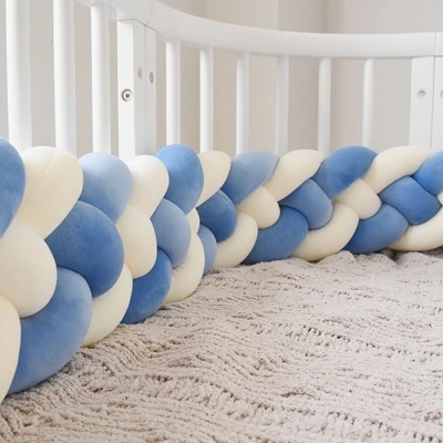 Light Yellow Blue 220 см длина Детская кровать бампер четыре слоя Плетеный подушки ткачество плюшевые детские защита для кроватки для постельные принадлежности ZT21 - Цвет: Light Yellow Blue