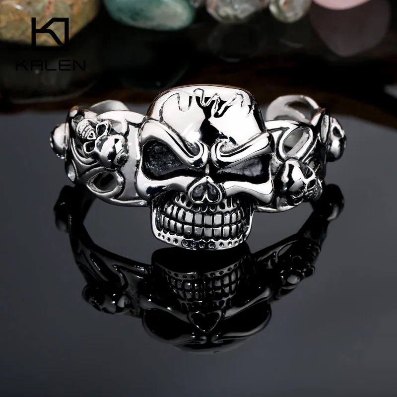Para Hombre Gótico Grueso Calavera Cabeza Anillo Acero Inoxidable Biker Gótico Heavy Metal