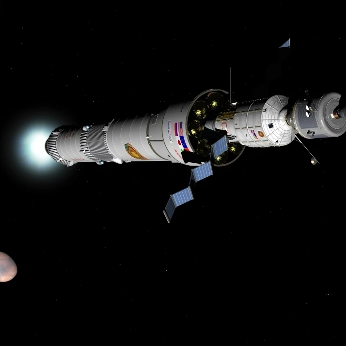 Phobos mission rocket brakes for Mars orbit Poster Print (33 x 24)