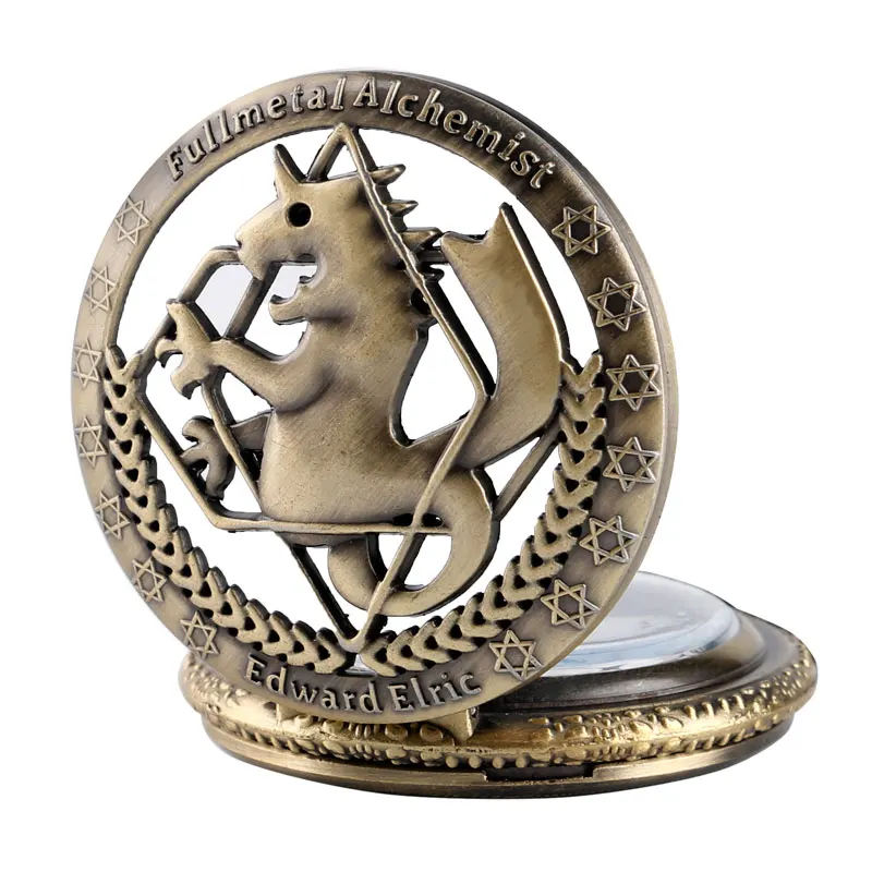 Серебряные/бронзовые карманные часы алхимика из цельного металла для косплея Эдварда Элрика, Аниме Дизайн, подвеска для мальчиков, ожерелье на цепочке, лучший подарок