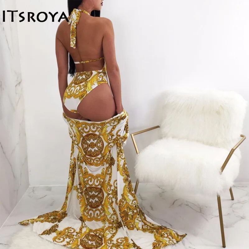 Itsroya бандажный принт 2018 сексуальный женский купальник из трех предметов боди
