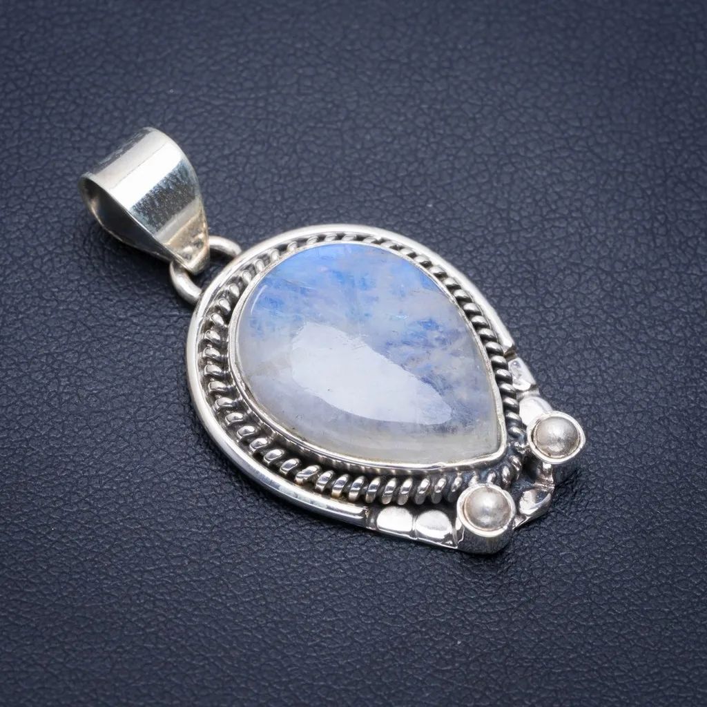 

Natural Rainbow Moonstone Handmade Unique 925 Sterling Silver Pendant 1.5" A1672