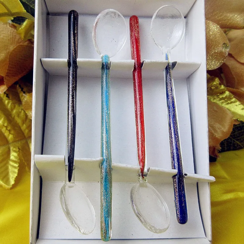 

Factory wholesale! Murano creative high quality handmade glass spoon restaurant wedding tableware glass coffee spoon set