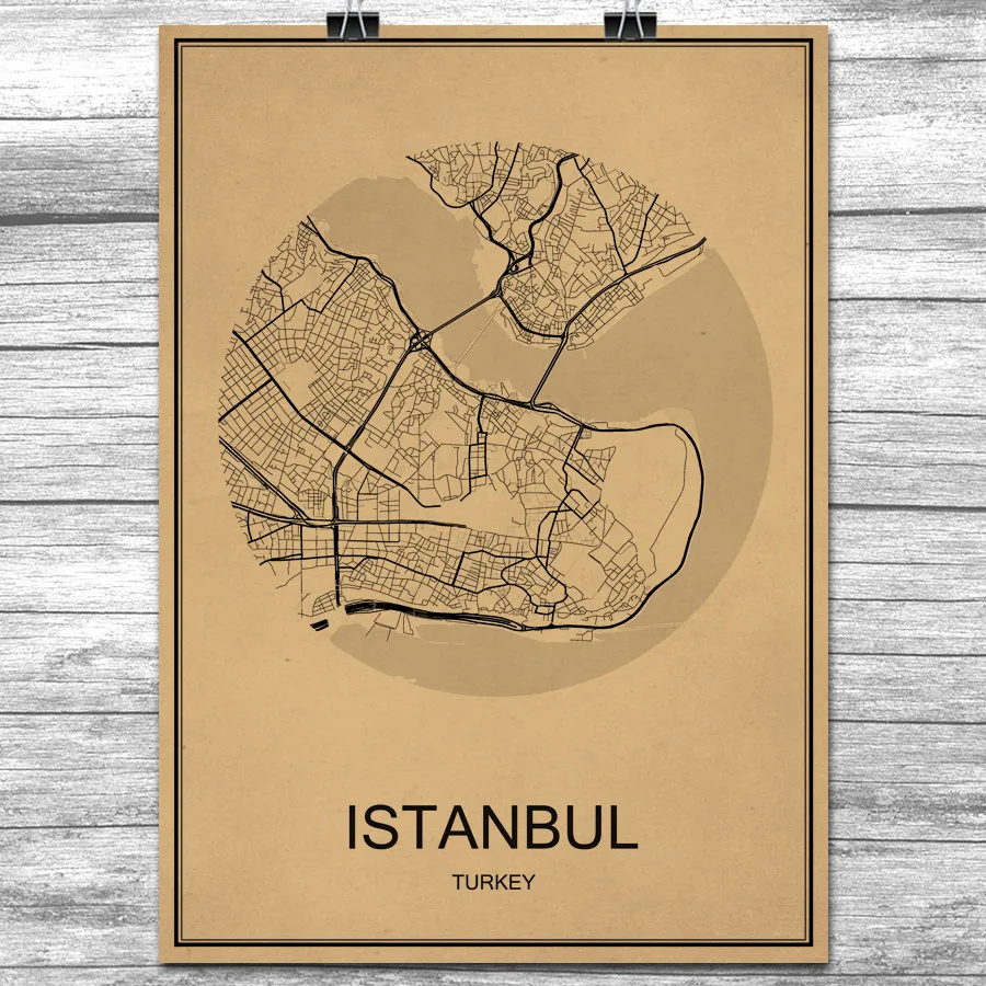 

Vintage Retro Poster ISTANBUL Krafts Paper World City Map Wall Art Sticker Antique Painting Living Room Decor Cafe Bar Free Ship