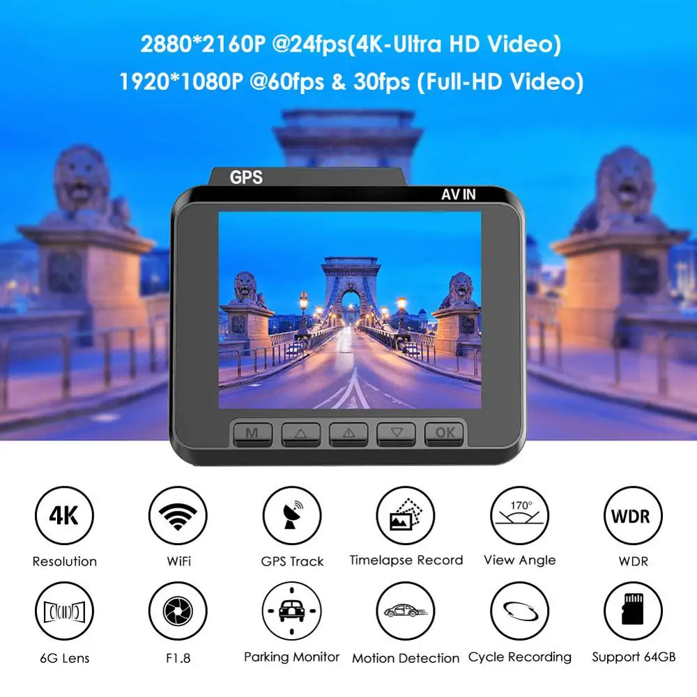 AZDOME M06 4K WHD 2160P Wi-Fi Автомобильные видеорегистраторы Встроенный GPS WDR Автомобильный видеорегистратор ночного видения с двумя объективами Автомобильный вид сзади Автомобильный видеорегистратор камера заднего