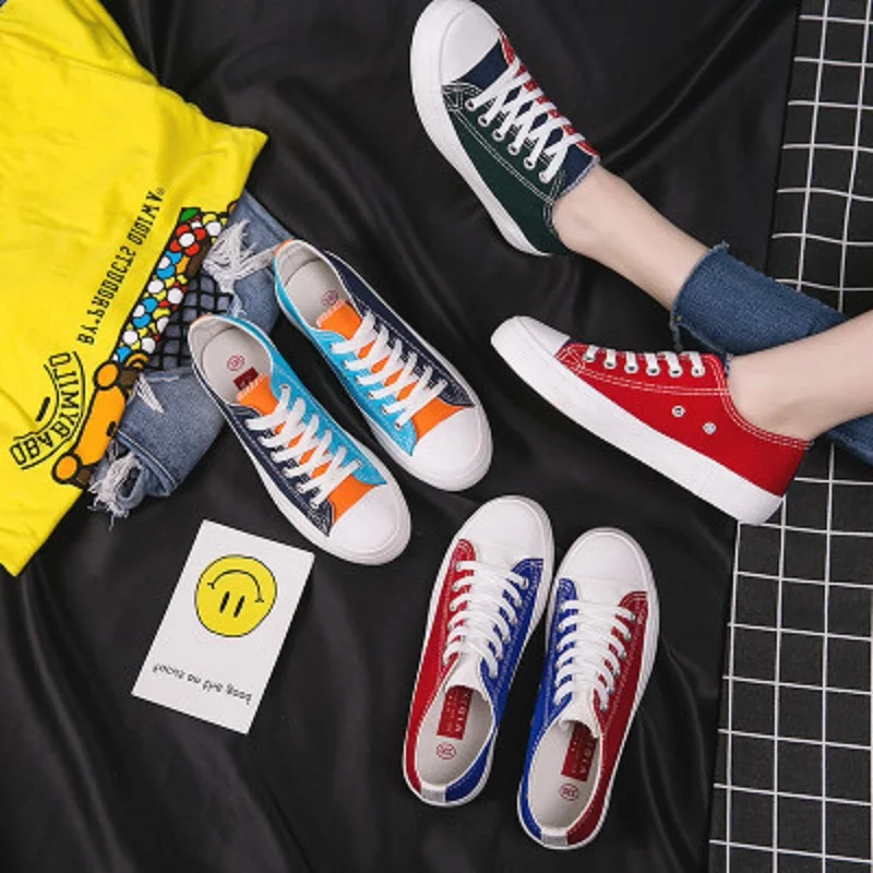 

2019 spring new canvas shoes female Hong Kong taste student shoes Korean Harajuku couple two-color casual shoes