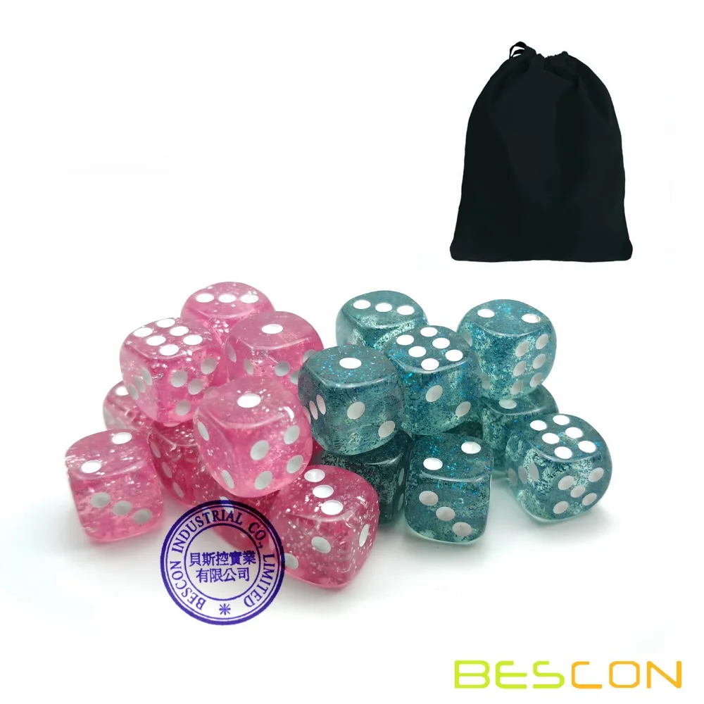 Набор из 24 штук в бархатном мешочке с кулиской Bescon блестящие кубики 6