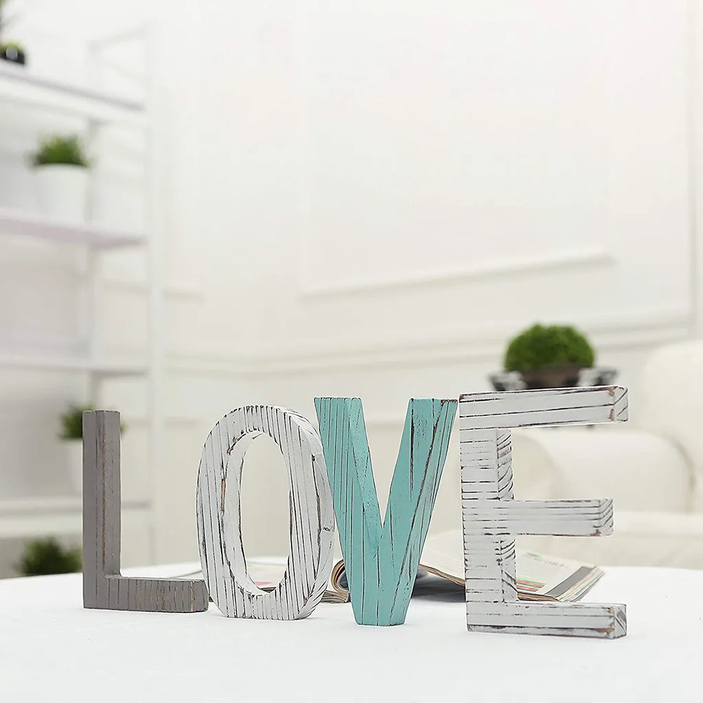 

Beautiful Rustic Wood LOVE Letters Decorative Sign Standing Cutout Word Decor Multicolor Wall Letter New Home Decoration