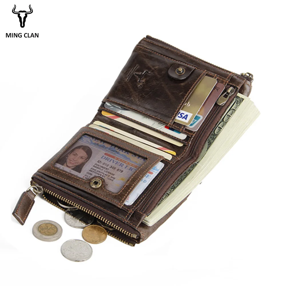 Couro do Couro Bolsa de Moedas de Pequeno do Vintage Carteiras de Marca de Alta Designer de Bolso com Zíper Mingclan Homens Genuíno Carteira Curto Qualidade