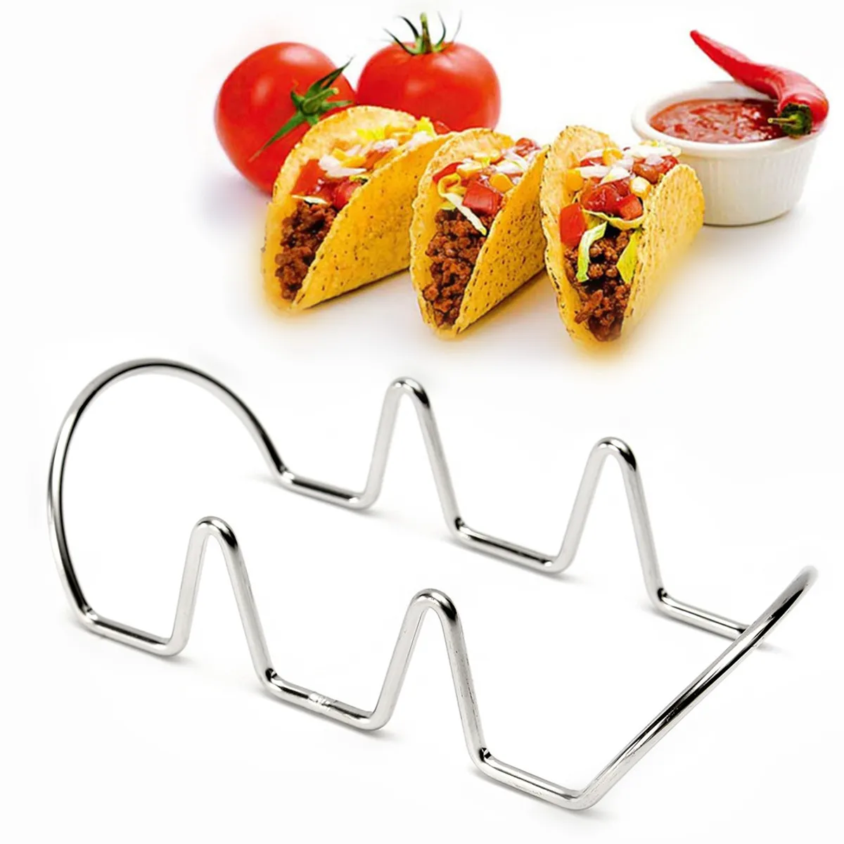 Silver Mexican Taco Rack Holder Stainless Steel Food Rack Display