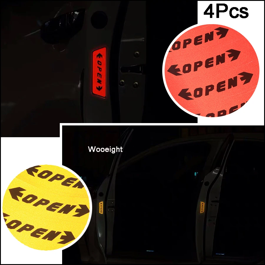 Wooeight 4Pcs Car Styling Anti-collision Warning Sticker Affixed To Open The Door Universal Reflective Safety Decals For BMW Audi Benz (9)