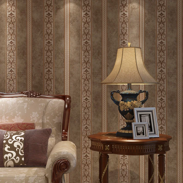 

Vintage Vertical Striped Damask Wallpaper Golden Brown