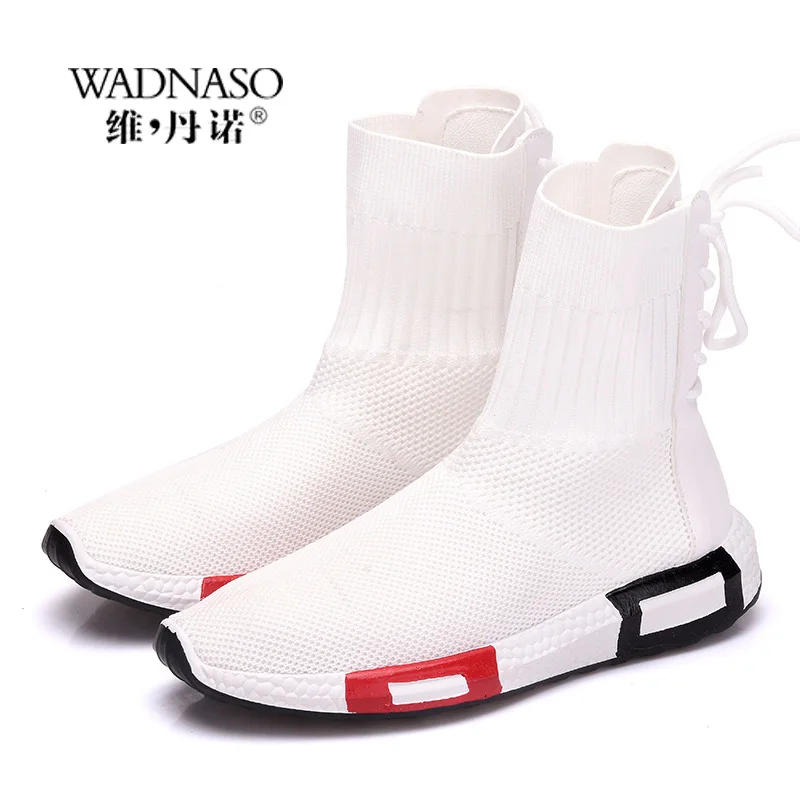 

High Top Women Casual Shoes Flying Knitting Summer Boots Women Soft Sole Breathable Shoes Flat Heel Ladies Shoes Sapatilha XZ17