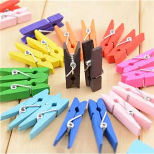 New 50 pcs 30mm Mini Paper Photo Hanging Color Wooden Craft Pegs Clothes Spring Clips Clothespins For Message Cards