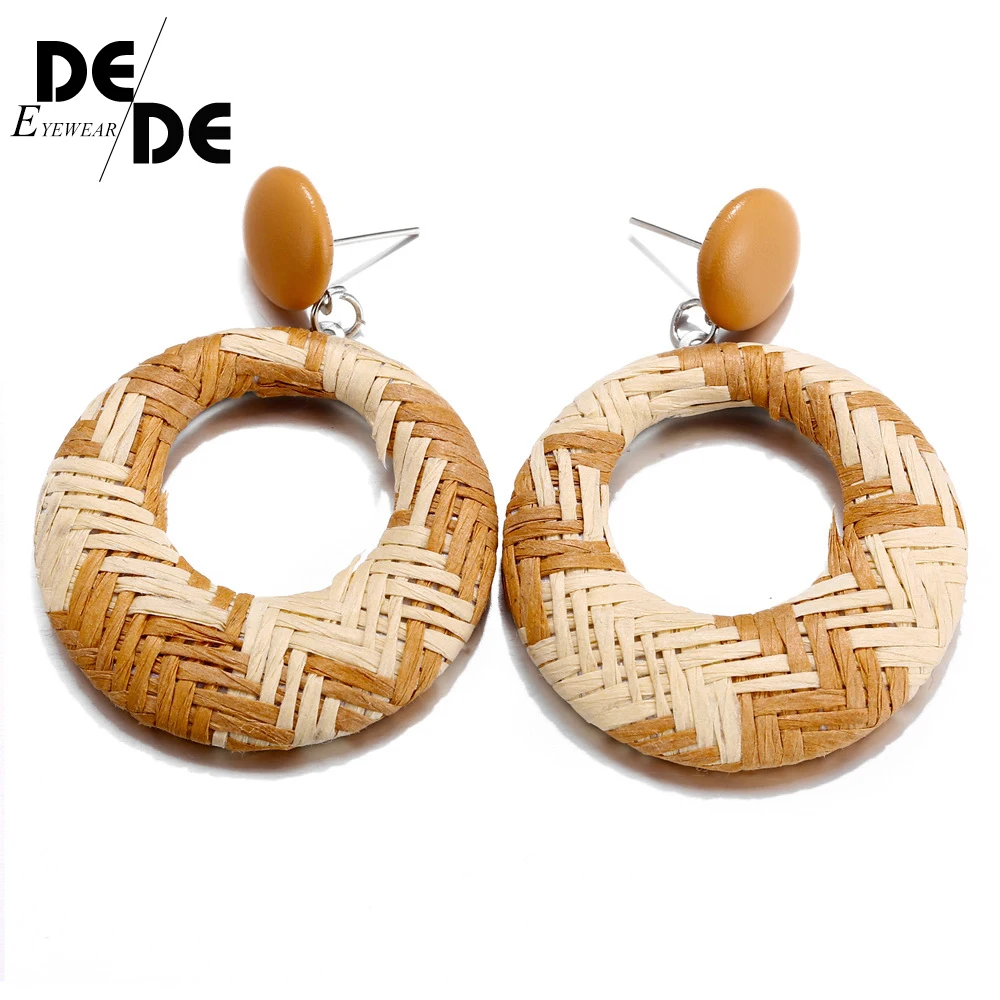 

Geometric Rattan Weave Dangle Earrings For Women Round Square Hollow Drop Female Hoop Earring Jewelry Gifts 2019