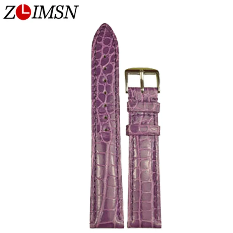 

ZLIMSN Red Purple Crocodile Leather Watch Strap Bands 20mm Alligator Genuine Leather Watchbands Belts Silver Pin Buckle