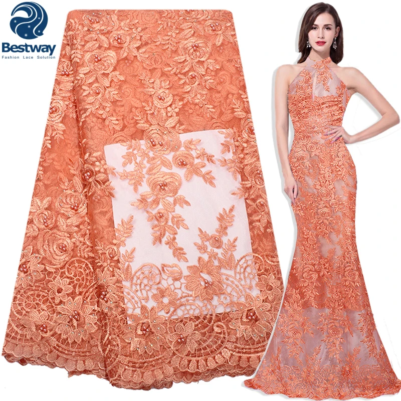 

African Tulle Lace fabric Embroidery French Lace For Party Dress Net Lace Fabric With Bead Stone Latest Lace Fabrics 2018 FL0313