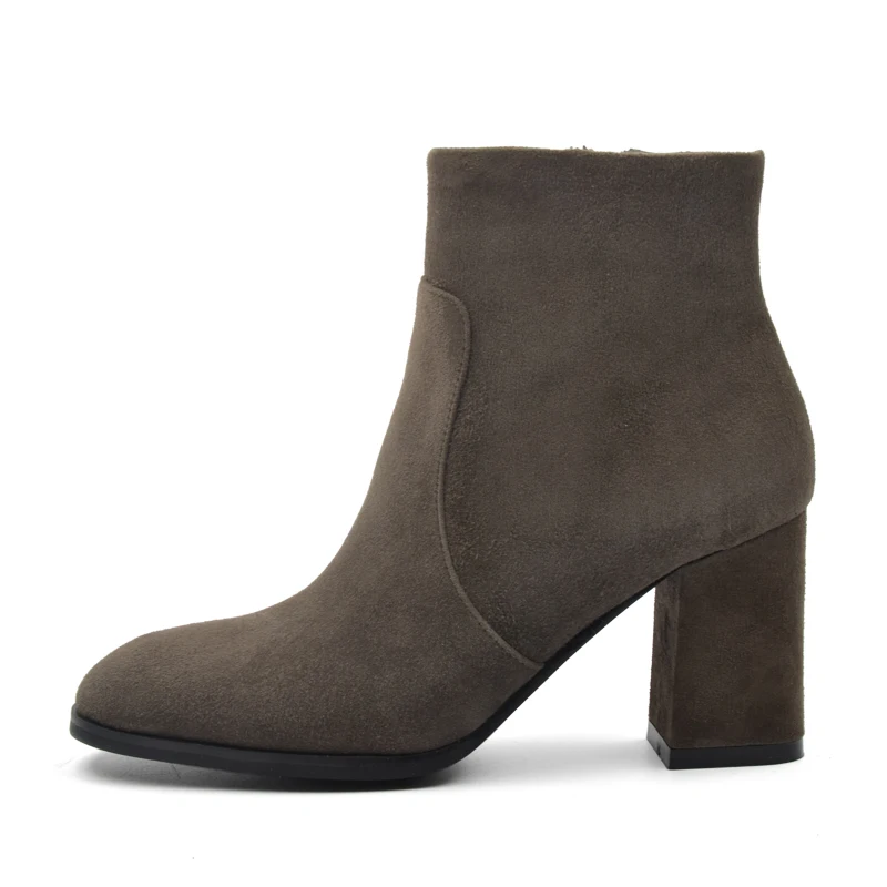 GREY SUEDE DONNA-IN овец замшевые ботильоны модные на толстом каблуке с квадратным носком Женские ботинки высокий каблук женские сапоги из натуральной кожи - Цвет: GREY SUEDE