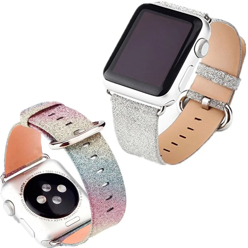 

PU Leather Shiny Glitter Bracelet Strap For Apple Watch Band 44/42/40/38mm Wristband Christmas Watch Band For iWatch 4/3/2/1 Pow