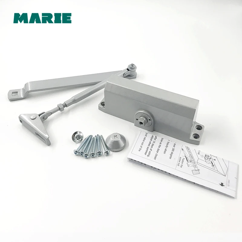 40KG-65KG Heavy Door Closer - Silver, Aluminum Finish 2-Section Speed Adjustable