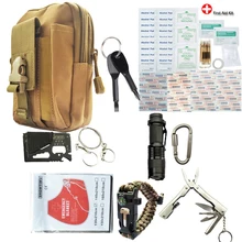 18 в 1 выживания Комплект Открытый Отдых Путешествия многофункциональный первой помощи SOS Набор предметов на случай чрезвычайной ситуации поставки тактический фонарь для дикой природы инструмент